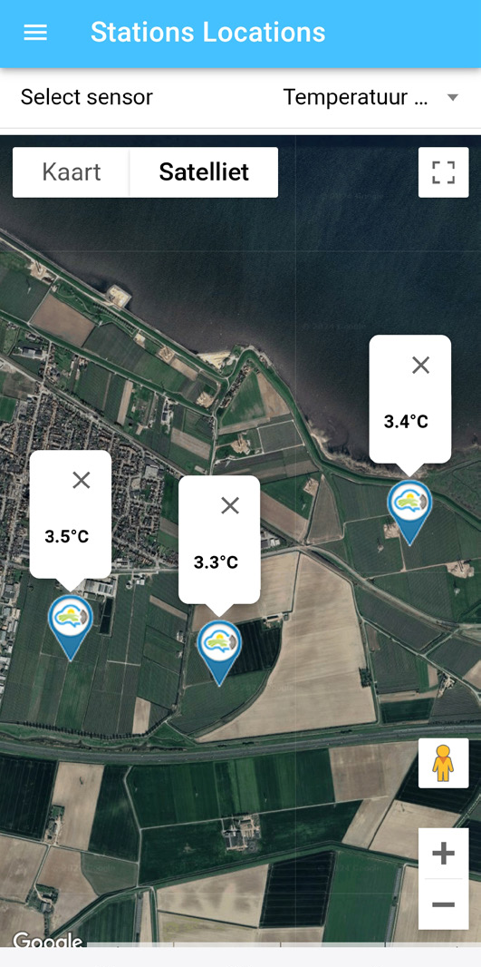 Kaart met meetpunten en meetwaarden