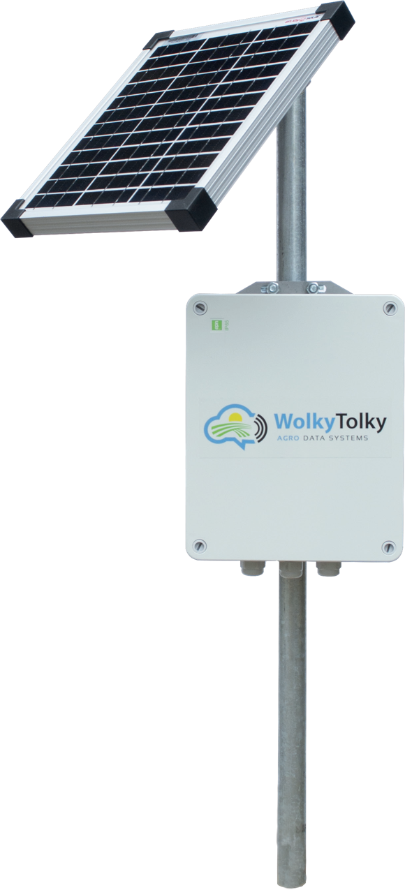 Het WolkyTolky SoilSense-station met zonnepaneel